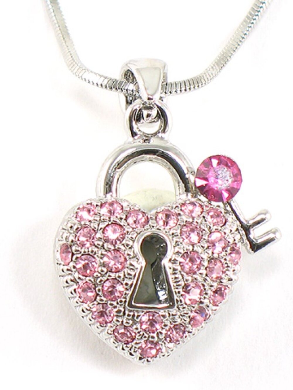 Key & Heart Love Necklace Pink Austrian Crystal